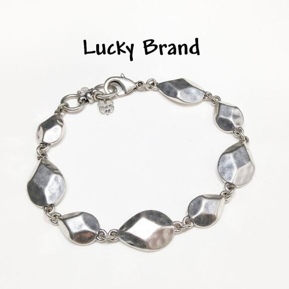Lucky Brand Silver Tone Link Bracelet Faceted Beads Adjustable 7.5–8.25" - Picture 1 of 8